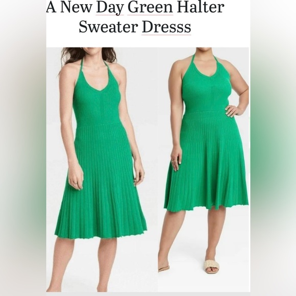 A New Day Vibrant Green Ribbed Sweater Midi Dress XL - Picture 1 of 12